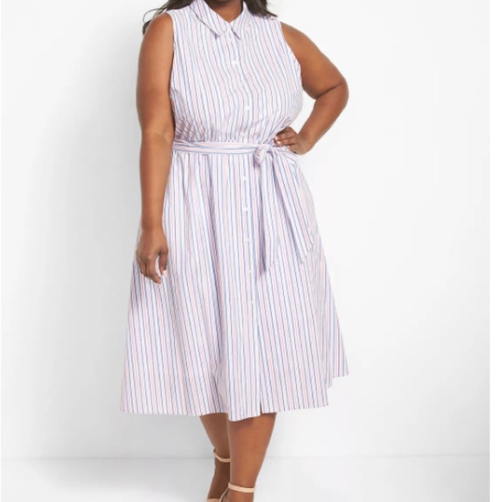 Lane Bryant sleeveless striped midi shirt dress